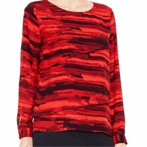 Vince Camuto Women’s XL Red & Black Print Tiered Blouse New NWT